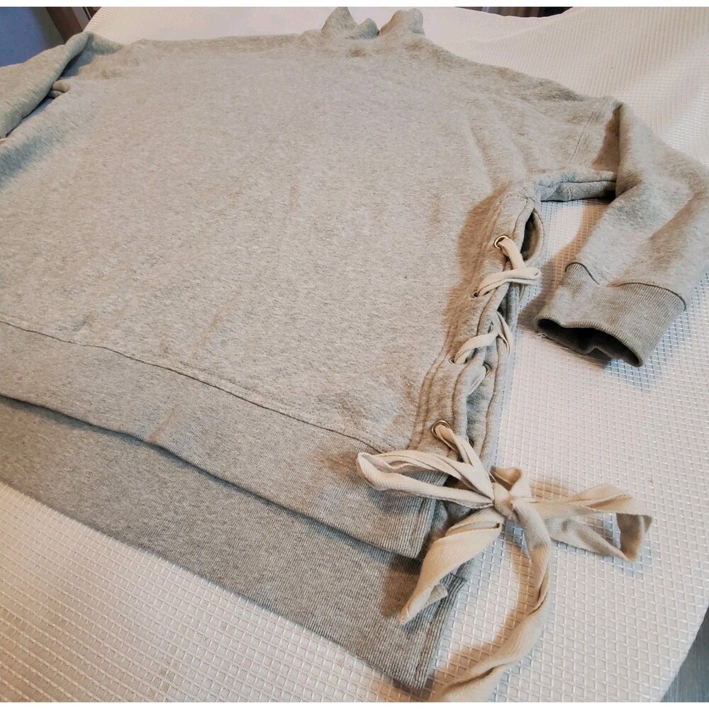 Free People Long Oversized Pullover Sweatshirt Women Small Light Gray Laced Up